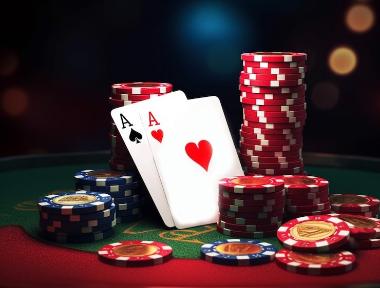Dealer membuka tangan di akhir putaran Caribbean Stud Poker